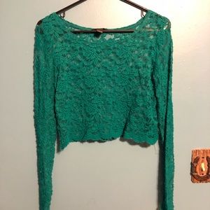 Green/Teal Lace Crop Top